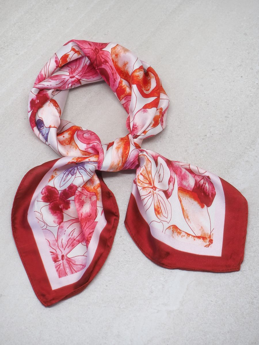 Satengskjerf bordeaux og rosa