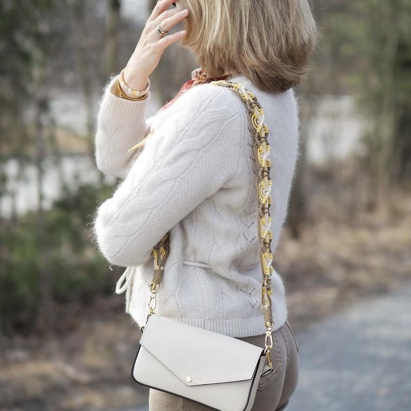 Veskestropp Raffia veskestropp beige og gul