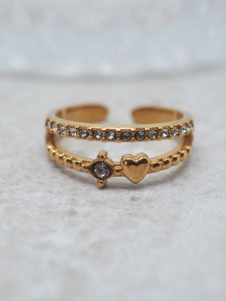 Hovedbilde 7DAYS ring 2-linjet stål gullfarget