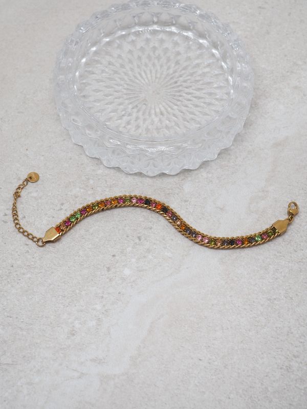 Vintage armbånd gullfarget med flerfargede zirkoner
