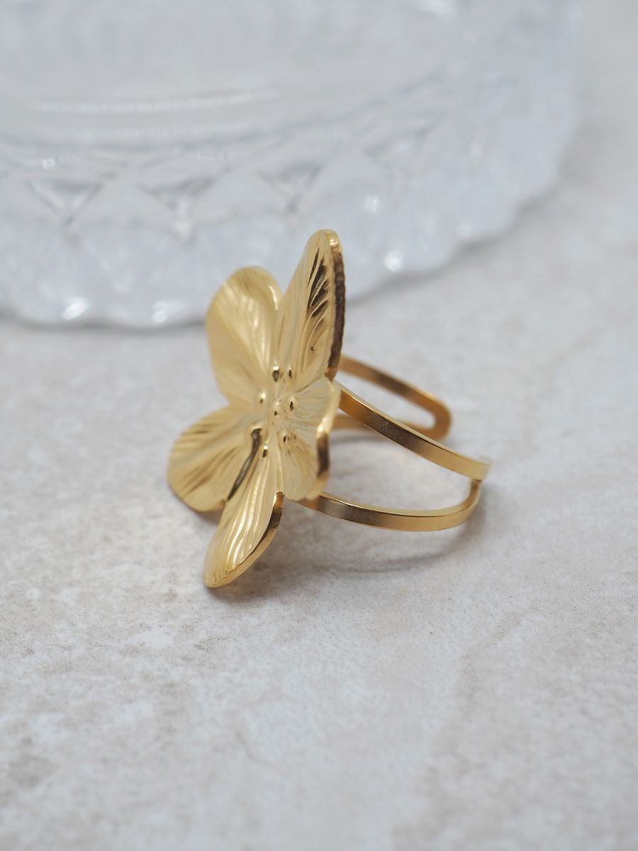 7DAYS ring blomst stål gullfarget