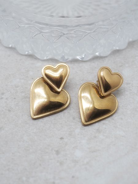 Hovedbilde 7DAYS doble hjerteøredobber stål gullfarget 