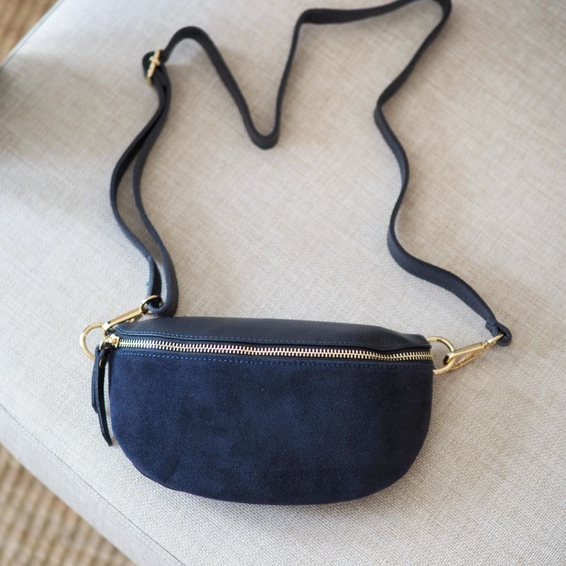 Skinn bumbag semsket mørkeblå