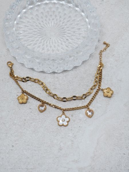 Hovedbilde 7DAYS armbånd blomstercharms stål gullfarget