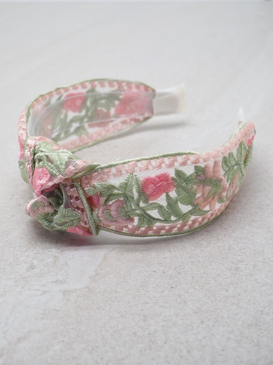 Hårbøyle brodert rosa og grønn
