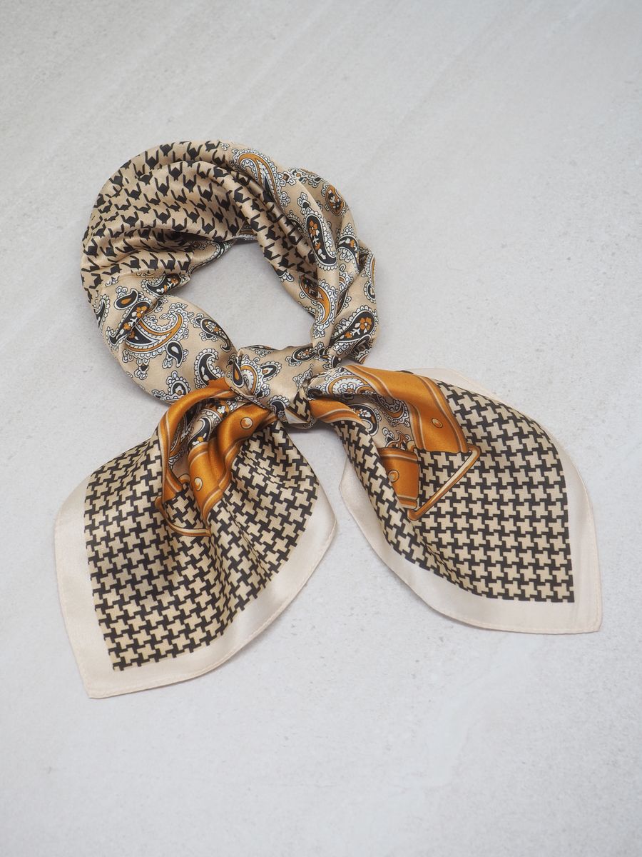 Silkeskjerf ekte silke beige og cognac farget