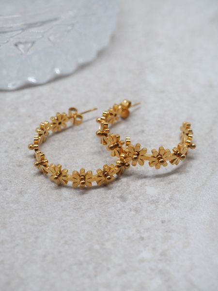 Hovedbilde Blomsterøredobber i stål gullfarget