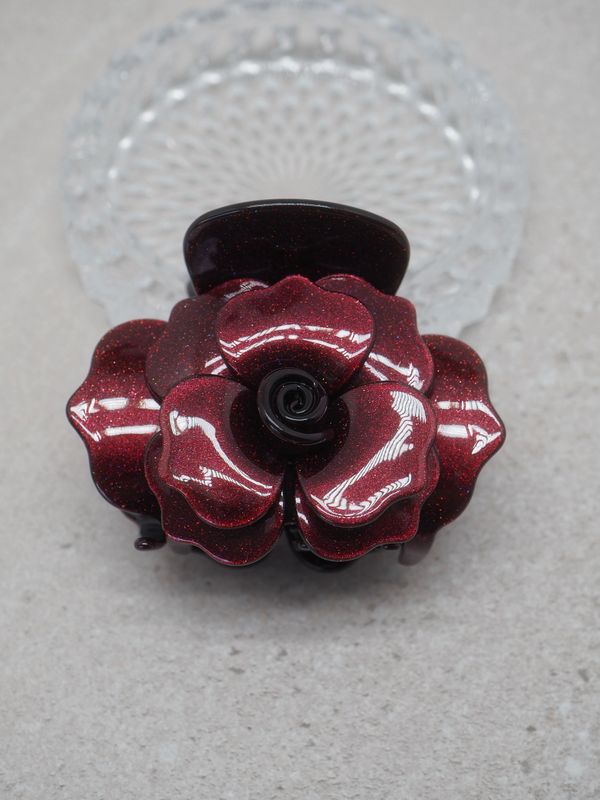 Hårklype rose med glitter bordeaux 