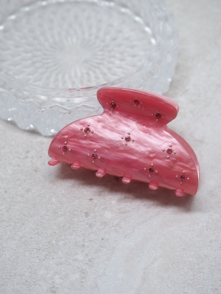 Hårklype med små perleblomster fuksia