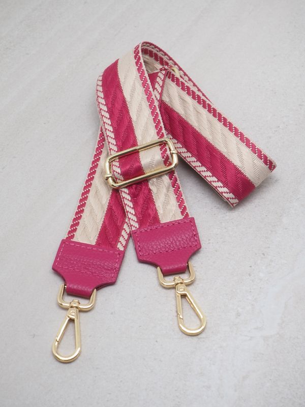 Veskestropp skinndetaljer fuxia og off-white