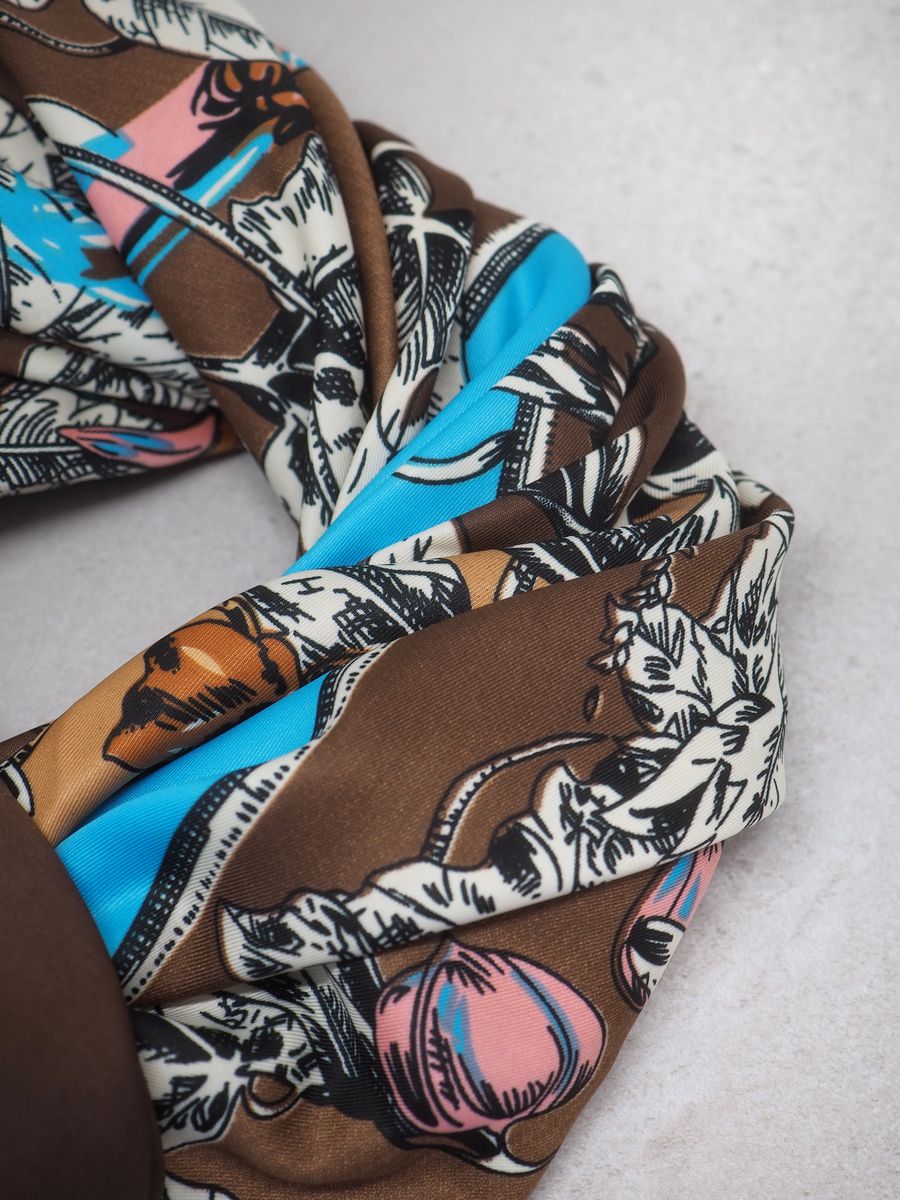 Stort skjerf i silkeblanding brun og lyseblå